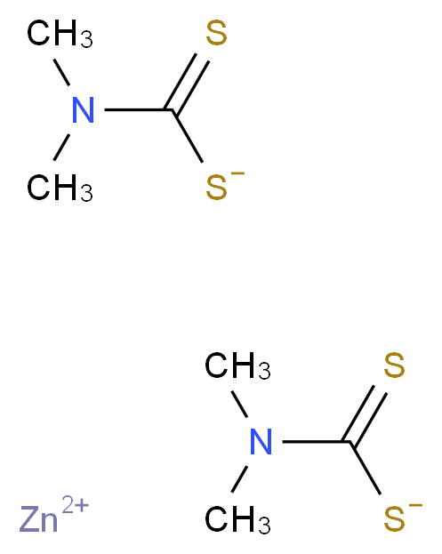 zinc(2+) ion bis((dimethylcarbamothioyl)sulfanide)_分子结构_CAS_137-30-4