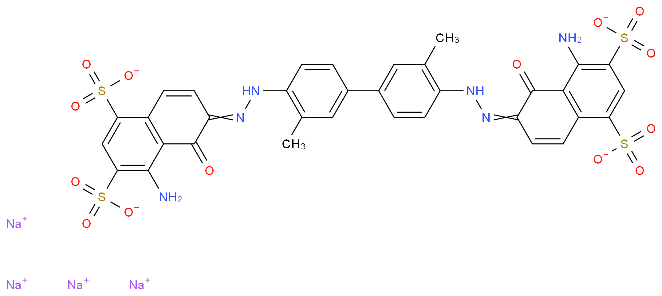 tetrasodium 4-amino-6-[2-(4-{4-[2-(8-amino-1-oxo-5,7-disulfonato-1,2-dihydronaphthalen-2-ylidene)hydrazin-1-yl]-3-methylphenyl}-2-methylphenyl)hydrazin-1-ylidene]-5-oxo-5,6-dihydronaphthalene-1,3-disulfonate_分子结构_CAS_314-13-6