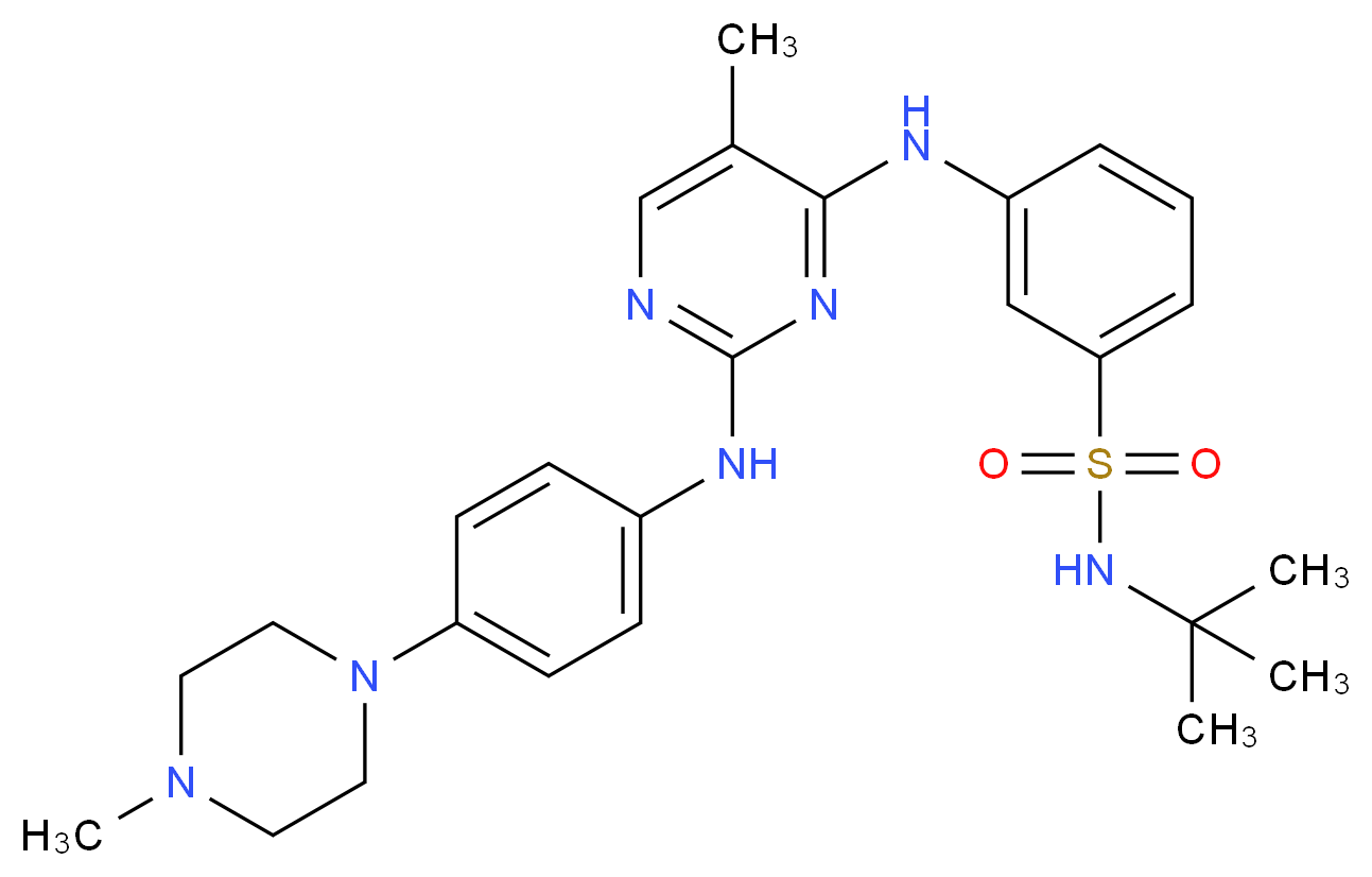 N-tert-butyl-3-[(5-methyl-2-{[4-(4-methylpiperazin-1-yl)phenyl]amino}pyrimidin-4-yl)amino]benzene-1-sulfonamide_分子结构_CAS_936091-14-4