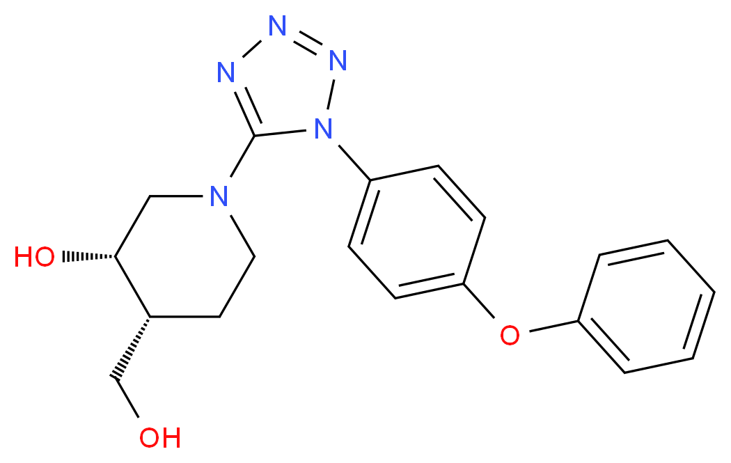 (3S*,4R*)-4-(hydroxymethyl)-1-[1-(4-phenoxyphenyl)-1H-tetrazol-5-yl]-3-piperidinol_分子结构_CAS_)