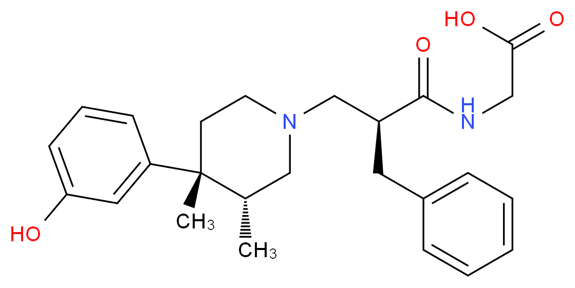 2-[(2S)-2-benzyl-3-[(3R,4R)-4-(3-hydroxyphenyl)-3,4-dimethylpiperidin-1-yl]propanamido]acetic acid_分子结构_CAS_156053-89-3