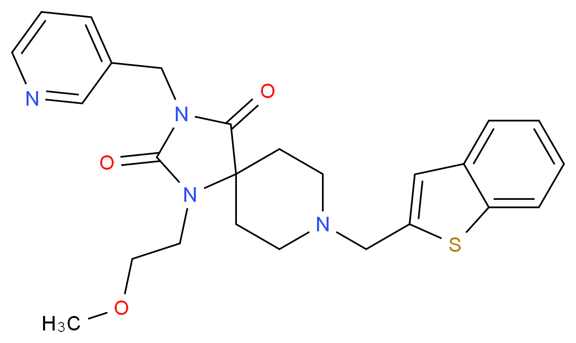 8-(1-benzothien-2-ylmethyl)-1-(2-methoxyethyl)-3-(3-pyridinylmethyl)-1,3,8-triazaspiro[4.5]decane-2,4-dione_分子结构_CAS_)