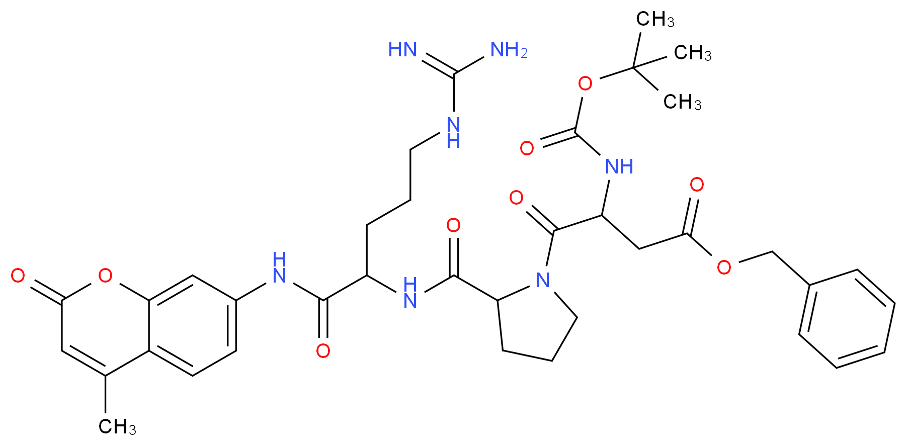 benzyl 3-{[(tert-butoxy)carbonyl]amino}-4-[2-({4-carbamimidamido-1-[(4-methyl-2-oxo-2H-chromen-7-yl)carbamoyl]butyl}carbamoyl)pyrrolidin-1-yl]-4-oxobutanoate_分子结构_CAS_113866-00-5