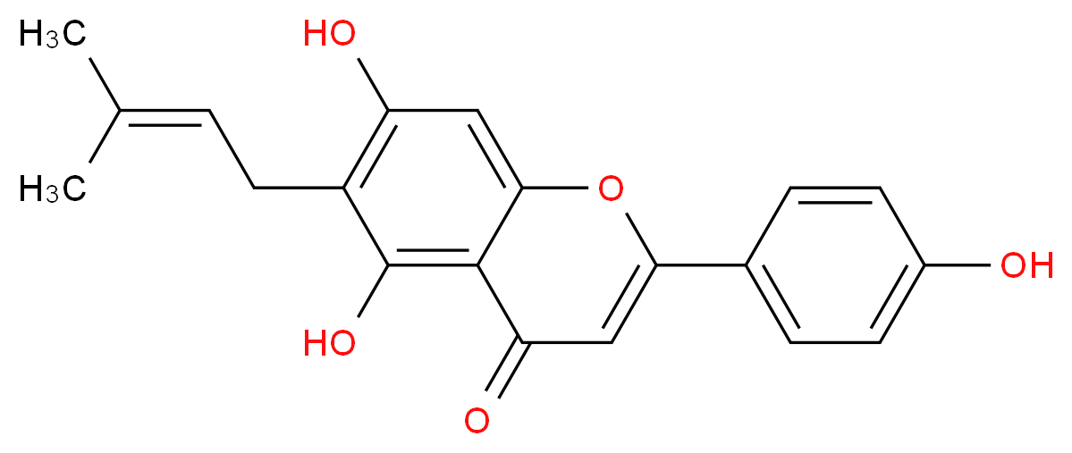 5,7-dihydroxy-2-(4-hydroxyphenyl)-6-(3-methylbut-2-en-1-yl)-4H-chromen-4-one_分子结构_CAS_68097-13-2