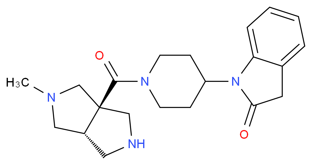 1-(1-{[(3aR*,6aR*)-2-methylhexahydropyrrolo[3,4-c]pyrrol-3a(1H)-yl]carbonyl}piperidin-4-yl)-1,3-dihydro-2H-indol-2-one_分子结构_CAS_)