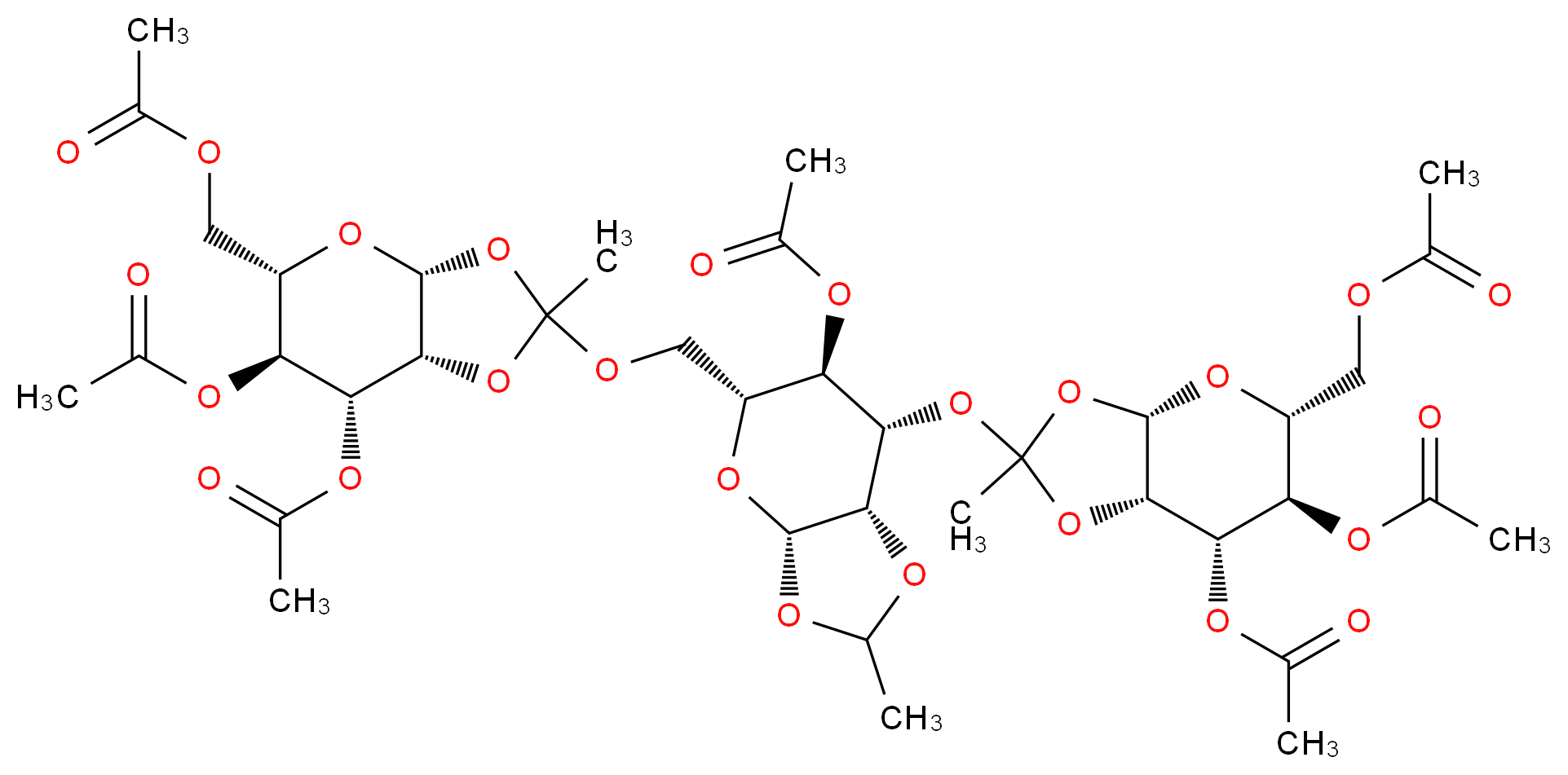 [(3aS,5R,6R,7S,7aS)-2-{[(3aS,5R,6R,7S,7aS)-5-({[(3aR,5S,6S,7R,7aR)-6,7-bis(acetyloxy)-5-[(acetyloxy)methyl]-2-methyl-hexahydro-[1,3]dioxolo[4,5-b]pyran-2-yl]oxy}methyl)-6-(acetyloxy)-2-methyl-hexahydro-[1,3]dioxolo[4,5-b]pyran-7-yl]oxy}-6,7-bis(acetyloxy)-2-methyl-hexahydro-[1,3]dioxolo[4,5-b]pyran-5-yl]methyl acetate_分子结构_CAS_230963-27-6