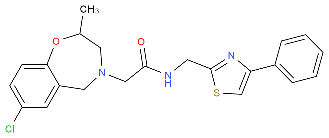 2-(7-chloro-2-methyl-2,3-dihydro-1,4-benzoxazepin-4(5H)-yl)-N-[(4-phenyl-1,3-thiazol-2-yl)methyl]acetamide_分子结构_CAS_)