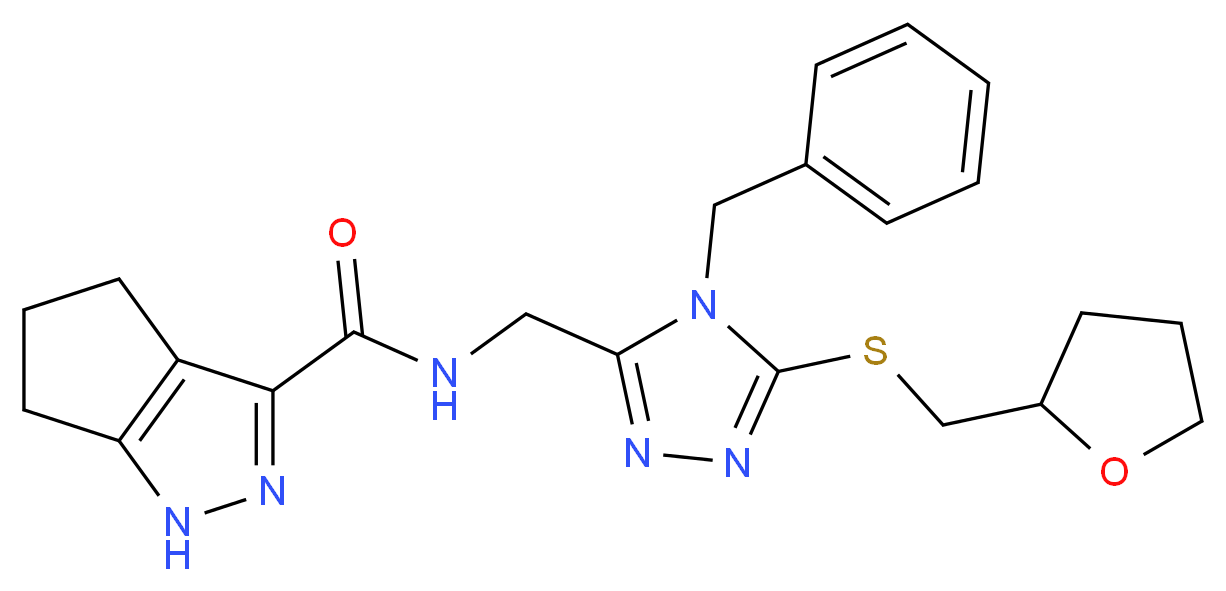 N-({4-benzyl-5-[(tetrahydro-2-furanylmethyl)thio]-4H-1,2,4-triazol-3-yl}methyl)-1,4,5,6-tetrahydrocyclopenta[c]pyrazole-3-carboxamide_分子结构_CAS_)