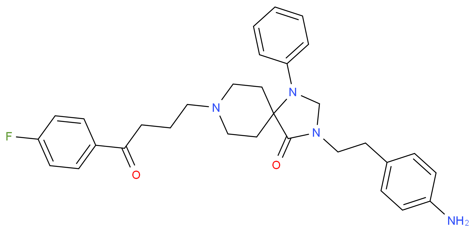 3-[2-(4-aminophenyl)ethyl]-8-[4-(4-fluorophenyl)-4-oxobutyl]-1-phenyl-1,3,8-triazaspiro[4.5]decan-4-one_分子结构_CAS_93801-18-4