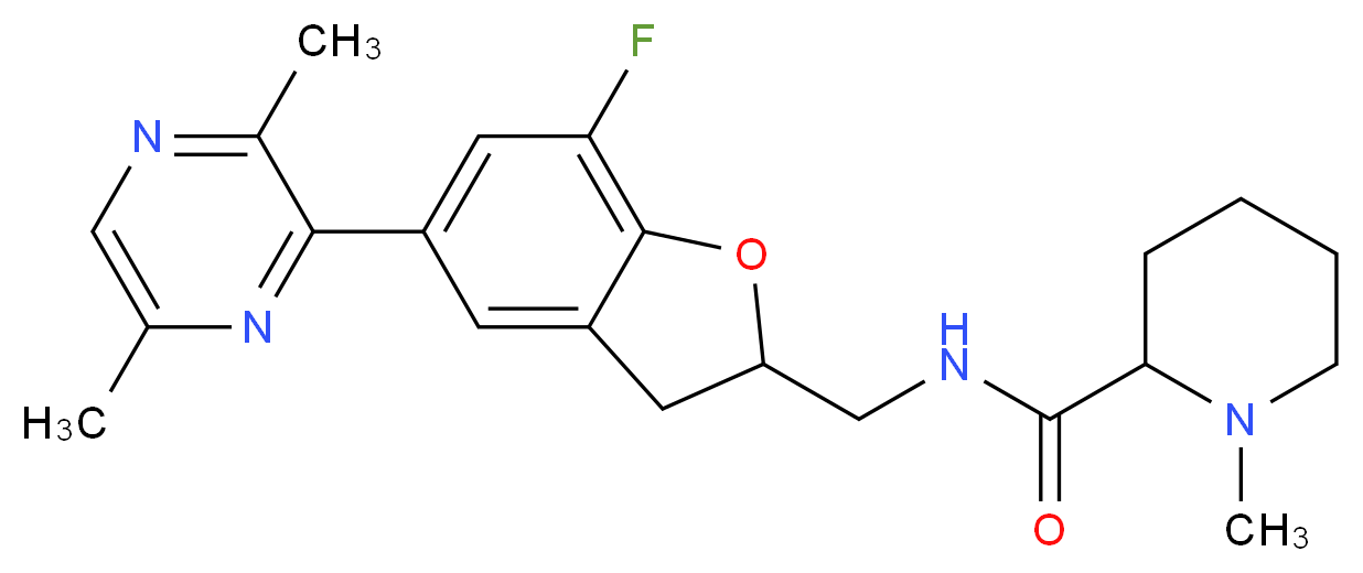 N-{[5-(3,6-dimethyl-2-pyrazinyl)-7-fluoro-2,3-dihydro-1-benzofuran-2-yl]methyl}-1-methyl-2-piperidinecarboxamide_分子结构_CAS_)