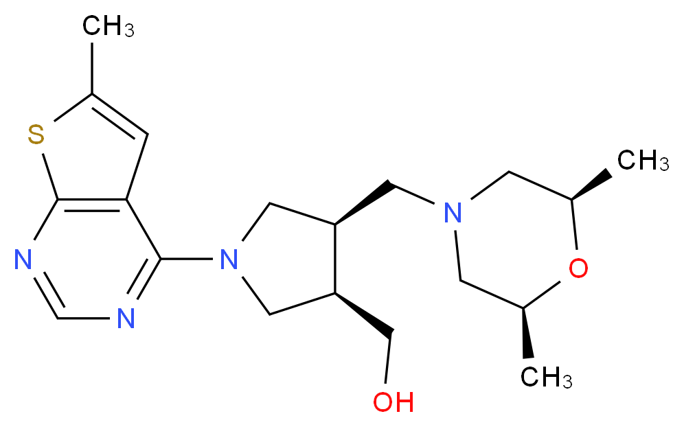 [(3R*,4R*)-4-{[(2R*,6S*)-2,6-dimethylmorpholin-4-yl]methyl}-1-(6-methylthieno[2,3-d]pyrimidin-4-yl)pyrrolidin-3-yl]methanol_分子结构_CAS_)