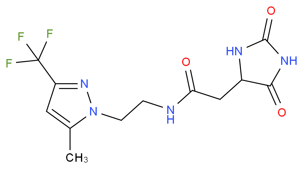 2-(2,5-dioxoimidazolidin-4-yl)-N-{2-[5-methyl-3-(trifluoromethyl)-1H-pyrazol-1-yl]ethyl}acetamide_分子结构_CAS_)