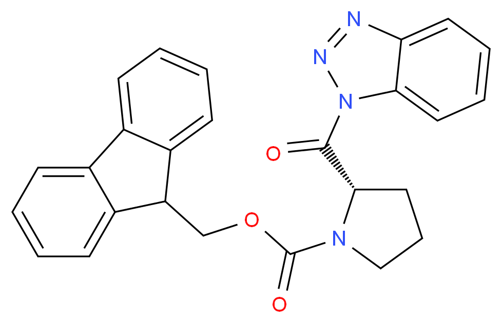 9H-fluoren-9-ylmethyl (2S)-2-(1H-1,2,3-benzotriazole-1-carbonyl)pyrrolidine-1-carboxylate_分子结构_CAS_1155875-68-5