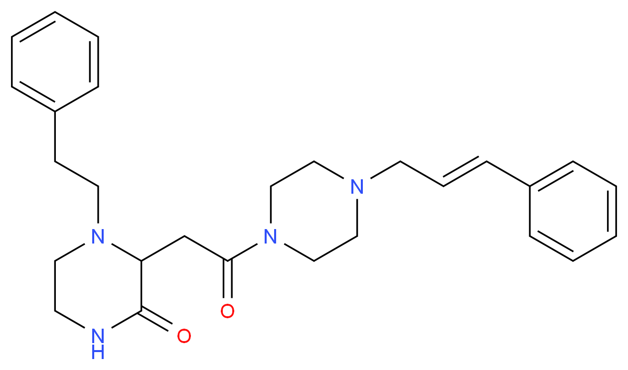 3-(2-oxo-2-{4-[(2E)-3-phenyl-2-propen-1-yl]-1-piperazinyl}ethyl)-4-(2-phenylethyl)-2-piperazinone_分子结构_CAS_)