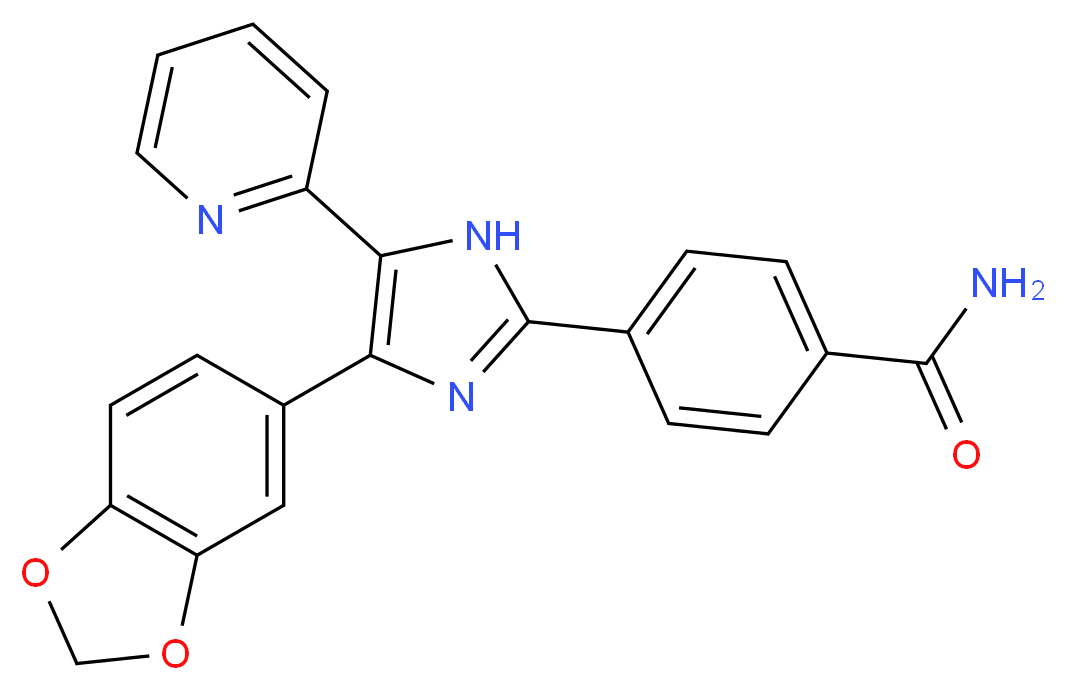 4-[4-(2H-1,3-benzodioxol-5-yl)-5-(pyridin-2-yl)-1H-imidazol-2-yl]benzamide_分子结构_CAS_301836-41-9