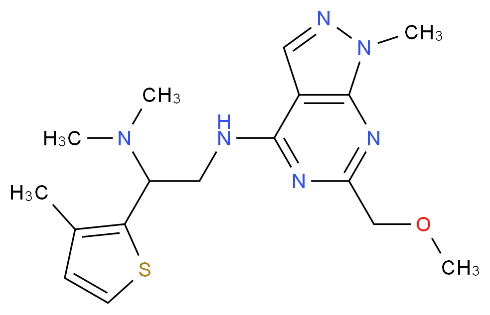 N~2~-[6-(methoxymethyl)-1-methyl-1H-pyrazolo[3,4-d]pyrimidin-4-yl]-N~1~,N~1~-dimethyl-1-(3-methyl-2-thienyl)-1,2-ethanediamine_分子结构_CAS_)