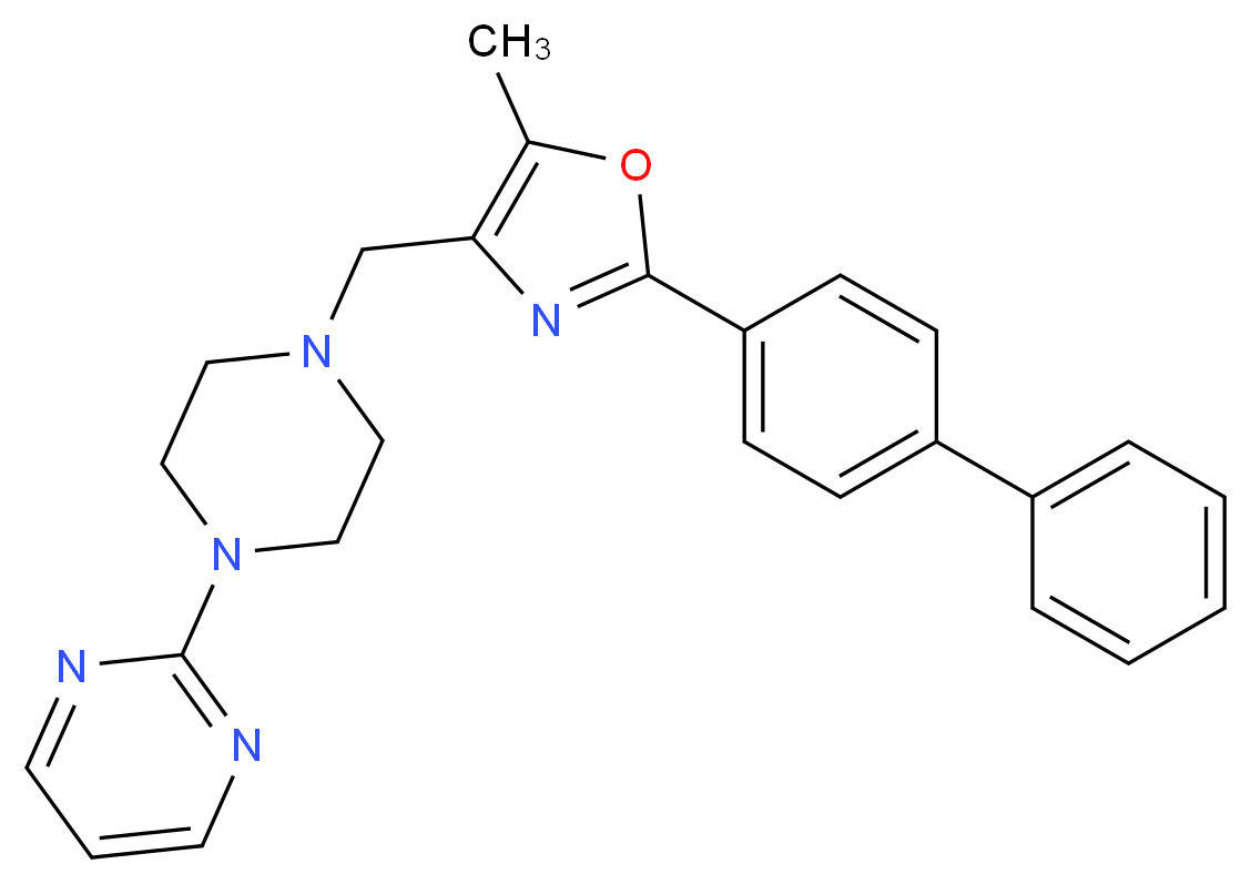 2-(4-{[2-(4-biphenylyl)-5-methyl-1,3-oxazol-4-yl]methyl}-1-piperazinyl)pyrimidine_分子结构_CAS_)