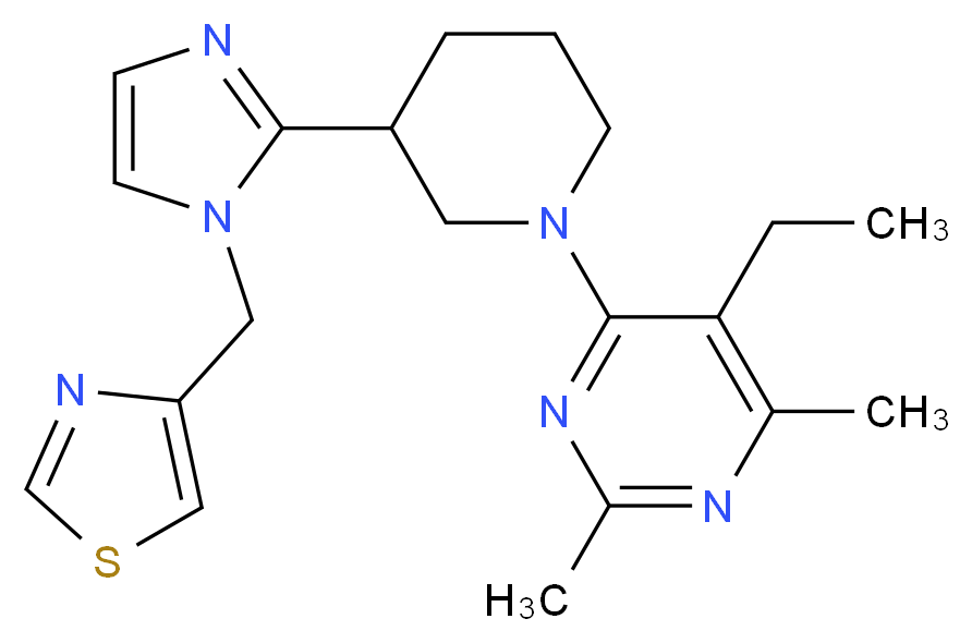 5-ethyl-2,4-dimethyl-6-{3-[1-(1,3-thiazol-4-ylmethyl)-1H-imidazol-2-yl]piperidin-1-yl}pyrimidine_分子结构_CAS_)