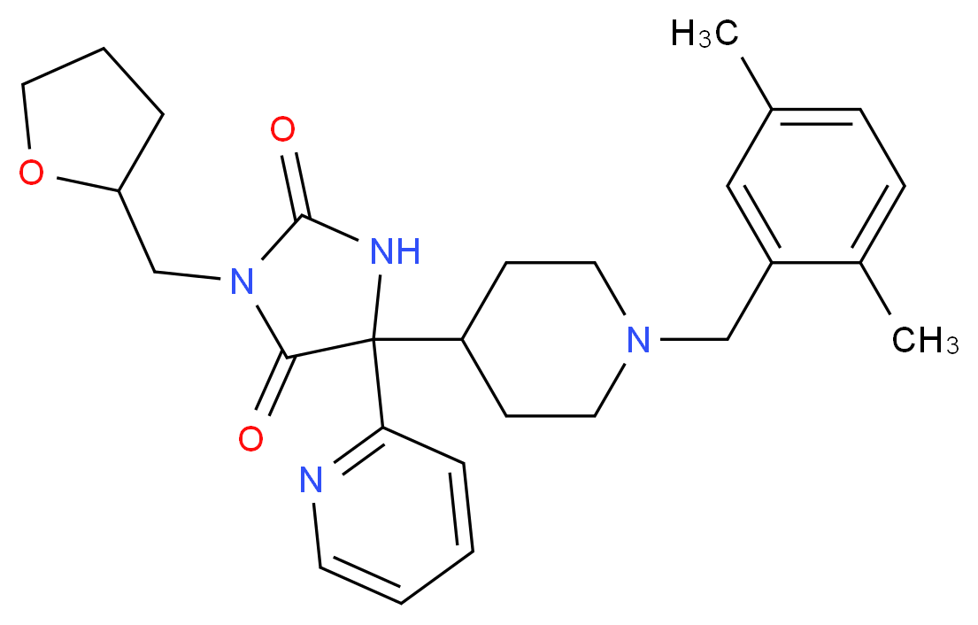 5-[1-(2,5-dimethylbenzyl)-4-piperidinyl]-5-(2-pyridinyl)-3-(tetrahydro-2-furanylmethyl)-2,4-imidazolidinedione_分子结构_CAS_)