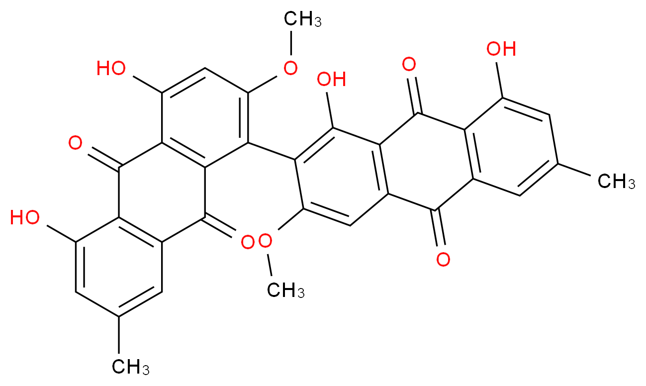 1-(1,8-dihydroxy-3-methoxy-6-methyl-9,10-dioxo-9,10-dihydroanthracen-2-yl)-4,5-dihydroxy-2-methoxy-7-methyl-9,10-dihydroanthracene-9,10-dione_分子结构_CAS_118555-84-3