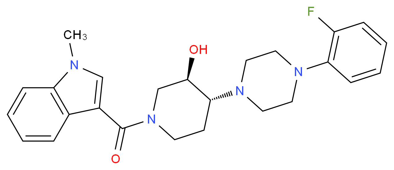 (3R*,4R*)-4-[4-(2-fluorophenyl)-1-piperazinyl]-1-[(1-methyl-1H-indol-3-yl)carbonyl]-3-piperidinol_分子结构_CAS_)