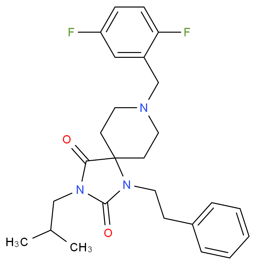 8-(2,5-difluorobenzyl)-3-isobutyl-1-(2-phenylethyl)-1,3,8-triazaspiro[4.5]decane-2,4-dione_分子结构_CAS_)