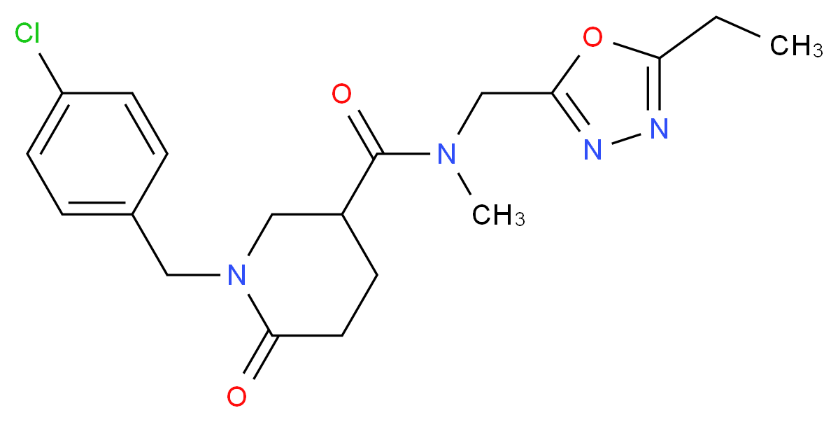 1-(4-chlorobenzyl)-N-[(5-ethyl-1,3,4-oxadiazol-2-yl)methyl]-N-methyl-6-oxo-3-piperidinecarboxamide_分子结构_CAS_)