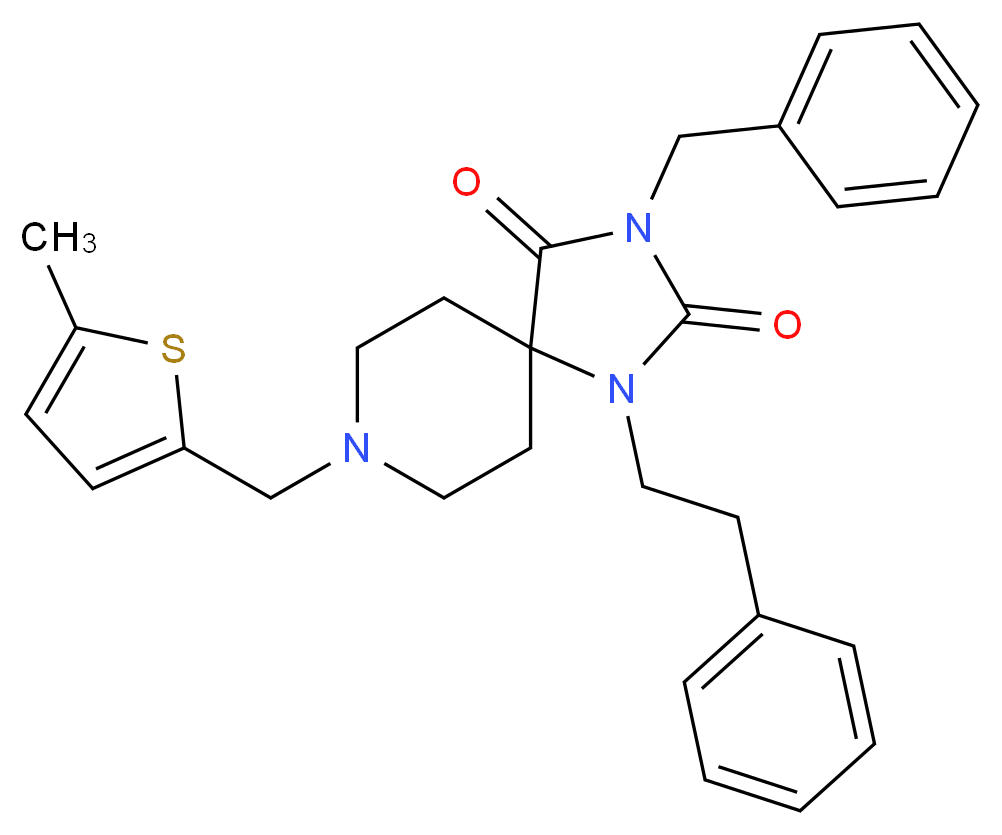 3-benzyl-8-[(5-methyl-2-thienyl)methyl]-1-(2-phenylethyl)-1,3,8-triazaspiro[4.5]decane-2,4-dione_分子结构_CAS_)