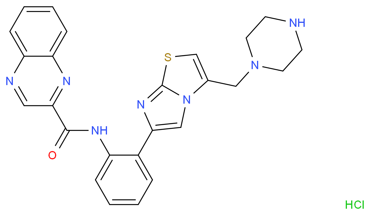 N-{2-[3-(piperazin-1-ylmethyl)imidazo[2,1-b][1,3]thiazol-6-yl]phenyl}quinoxaline-2-carboxamide hydrochloride_分子结构_CAS_1001645-58-4