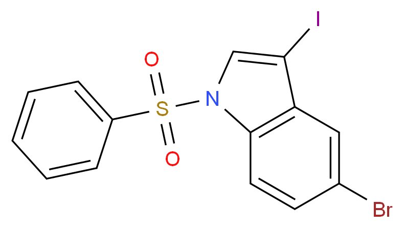 5-Bromo-3-iodo-1-(phenylsulfonyl)indole_分子结构_CAS_582305-43-9)