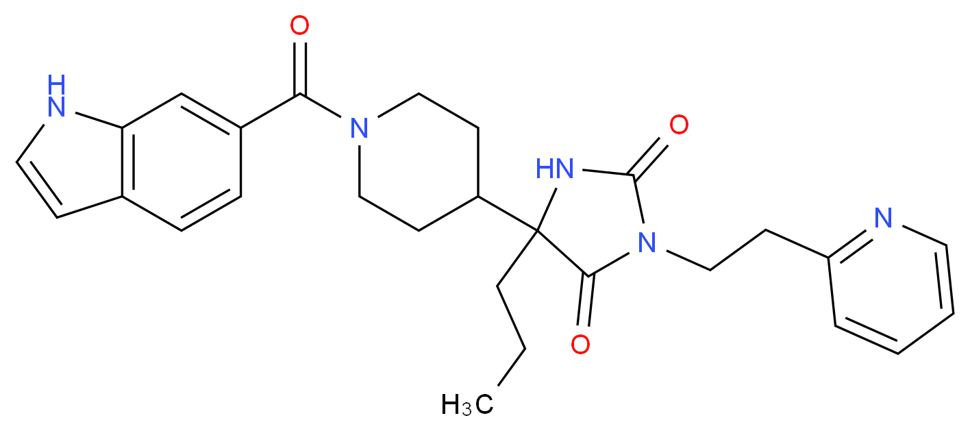 5-[1-(1H-indol-6-ylcarbonyl)-4-piperidinyl]-5-propyl-3-[2-(2-pyridinyl)ethyl]-2,4-imidazolidinedione_分子结构_CAS_)