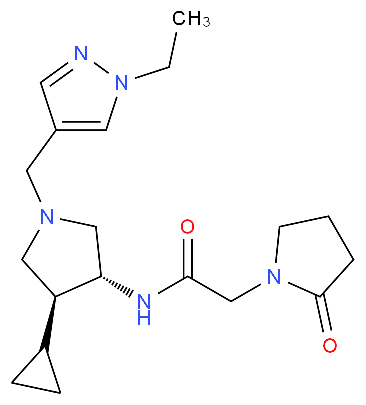 N-{(3R*,4S*)-4-cyclopropyl-1-[(1-ethyl-1H-pyrazol-4-yl)methyl]-3-pyrrolidinyl}-2-(2-oxo-1-pyrrolidinyl)acetamide_分子结构_CAS_)