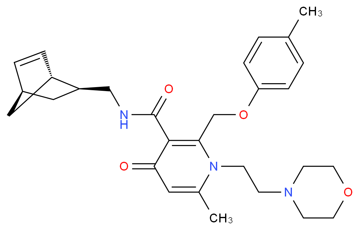 N-[(1R*,2S*,4R*)-bicyclo[2.2.1]hept-5-en-2-ylmethyl]-6-methyl-2-[(4-methylphenoxy)methyl]-1-[2-(4-morpholinyl)ethyl]-4-oxo-1,4-dihydro-3-pyridinecarboxamide_分子结构_CAS_)