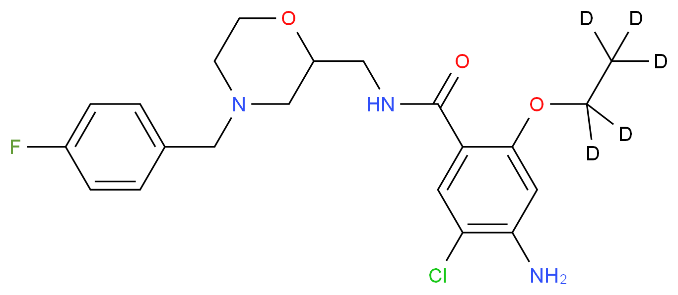 4-amino-5-chloro-2-(<sup>2</sup>H<sub>5</sub>)ethoxy-N-({4-[(4-fluorophenyl)methyl]morpholin-2-yl}methyl)benzamide_分子结构_CAS_1246820-66-5