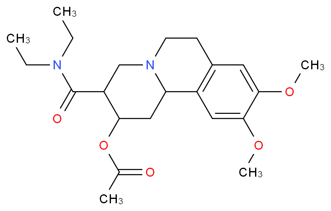 3-(diethylcarbamoyl)-9,10-dimethoxy-1H,2H,3H,4H,6H,7H,11bH-pyrido[2,1-a]isoquinolin-2-yl acetate_分子结构_CAS_63-12-7