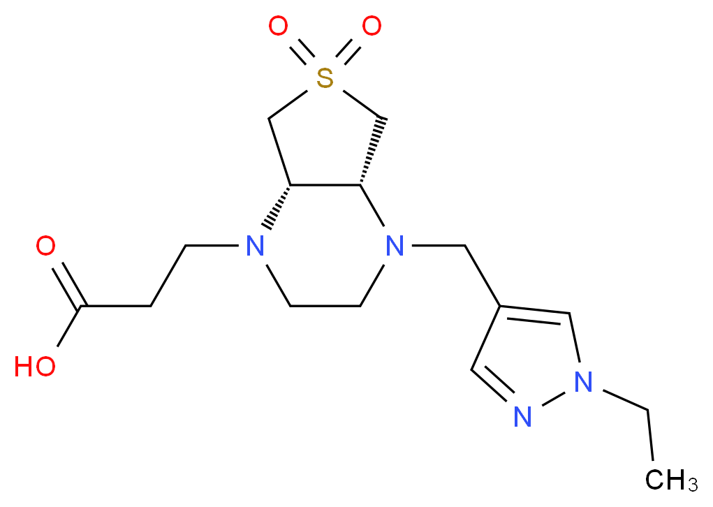 3-[(4aR*,7aS*)-4-[(1-ethyl-1H-pyrazol-4-yl)methyl]-6,6-dioxidohexahydrothieno[3,4-b]pyrazin-1(2H)-yl]propanoic acid_分子结构_CAS_)