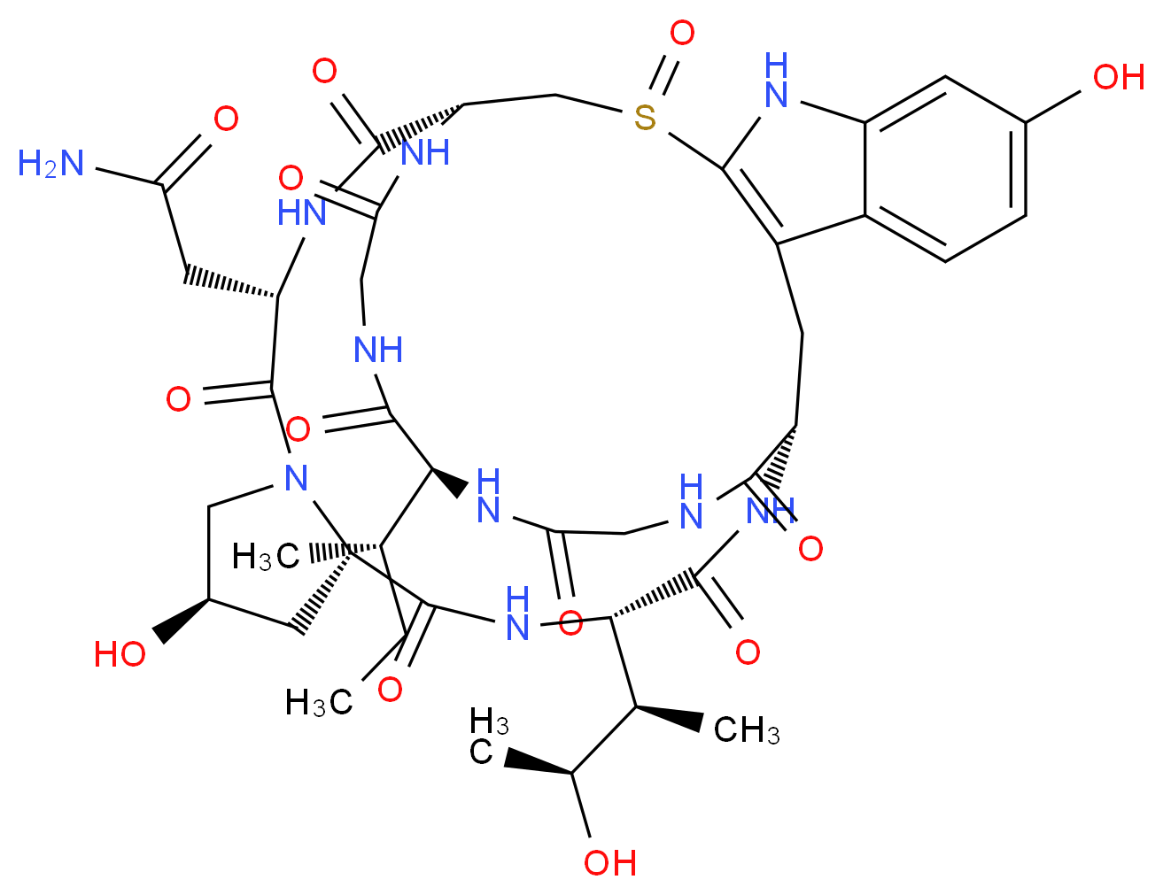 2-[(1R,4S,8R,10S,13S,16S,34S)-34-[(2S)-butan-2-yl]-8,22-dihydroxy-13-[(2R,3S)-3-hydroxybutan-2-yl]-2,5,11,14,27,30,33,36,39-nonaoxo-27λ<sup>4</sup>-thia-3,6,12,15,25,29,32,35,38-nonaazapentacyclo[14.12.11.0<sup>6</sup>,<sup>1</sup><sup>0</sup>.0<sup>1</sup><sup>8</sup>,<sup>2</sup><sup>6</sup>.0<sup>1</sup><sup>9</sup>,<sup>2</sup><sup>4</sup>]nonatriaconta-18(26),19,21,23-tetraen-4-yl]acetamide_分子结构_CAS_21150-23-2