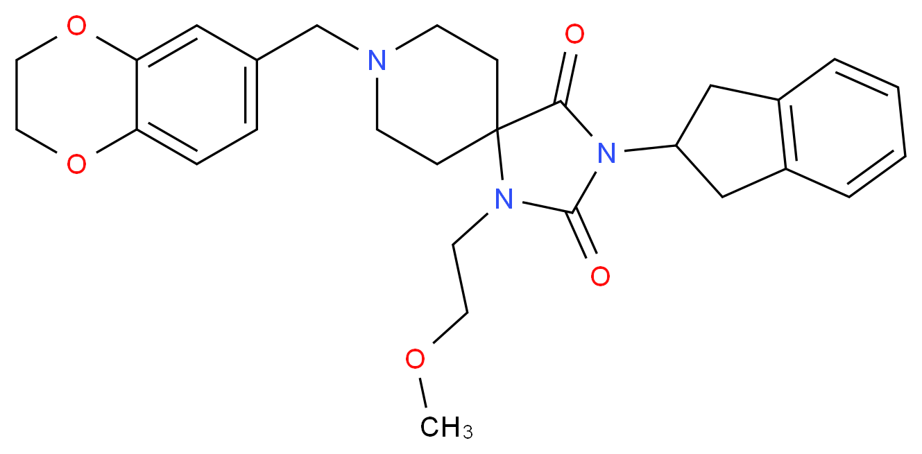8-(2,3-dihydro-1,4-benzodioxin-6-ylmethyl)-3-(2,3-dihydro-1H-inden-2-yl)-1-(2-methoxyethyl)-1,3,8-triazaspiro[4.5]decane-2,4-dione_分子结构_CAS_)