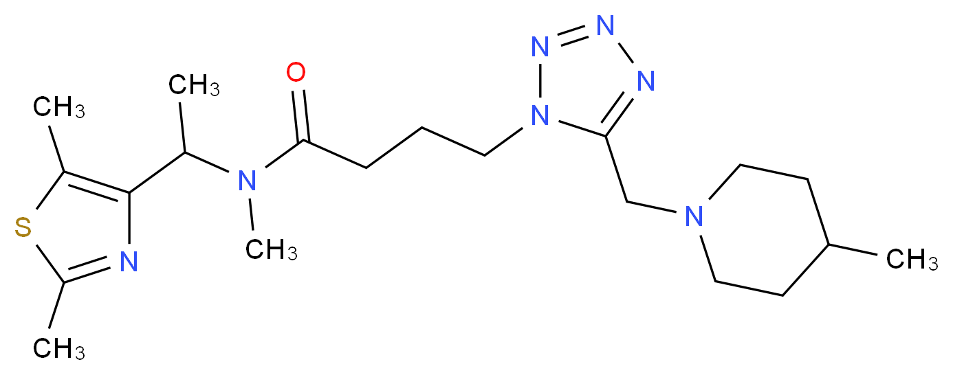 N-[1-(2,5-dimethyl-1,3-thiazol-4-yl)ethyl]-N-methyl-4-{5-[(4-methyl-1-piperidinyl)methyl]-1H-tetrazol-1-yl}butanamide_分子结构_CAS_)