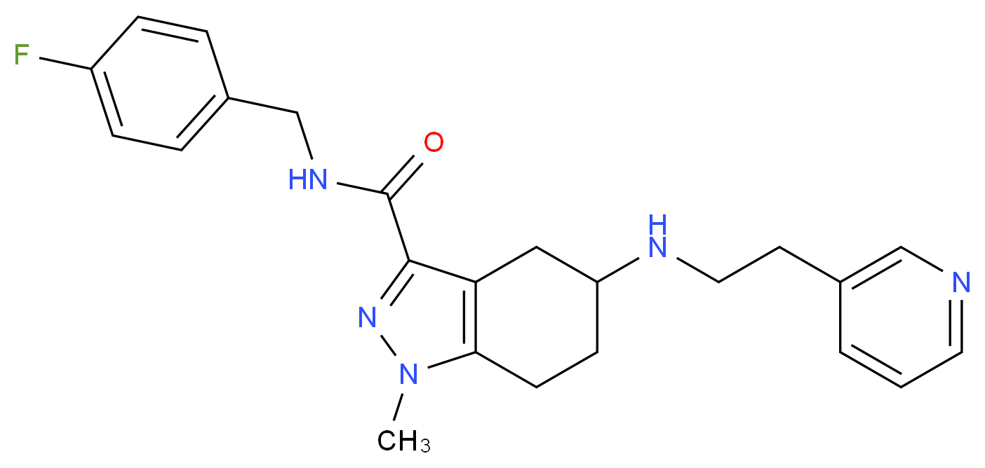 N-(4-fluorobenzyl)-1-methyl-5-{[2-(3-pyridinyl)ethyl]amino}-4,5,6,7-tetrahydro-1H-indazole-3-carboxamide_分子结构_CAS_)