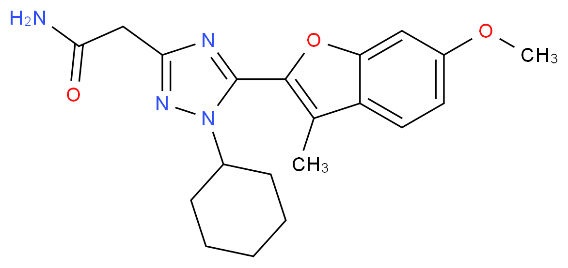 2-[1-cyclohexyl-5-(6-methoxy-3-methyl-1-benzofuran-2-yl)-1H-1,2,4-triazol-3-yl]acetamide_分子结构_CAS_)