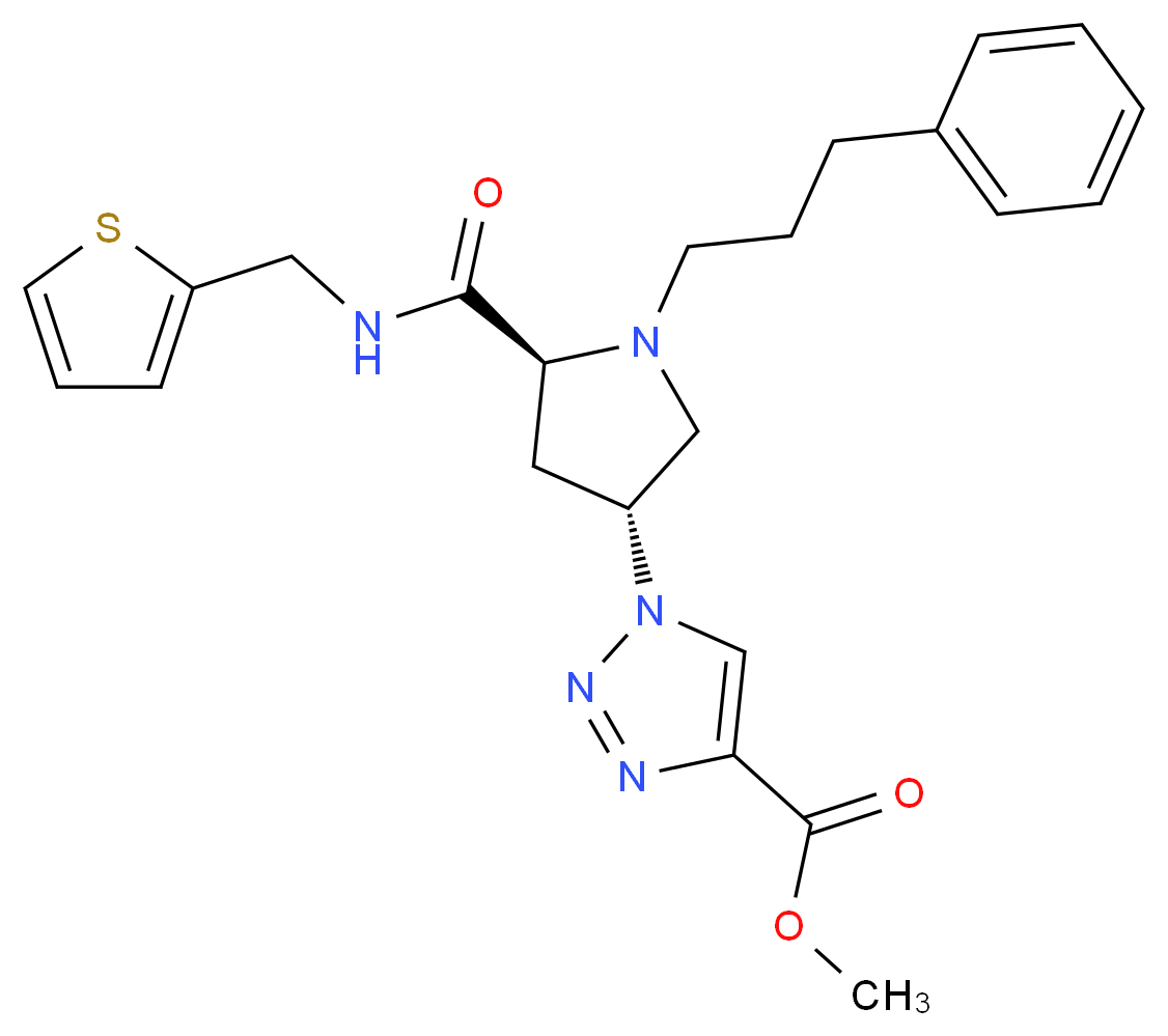 methyl 1-((3R,5S)-1-(3-phenylpropyl)-5-{[(2-thienylmethyl)amino]carbonyl}-3-pyrrolidinyl)-1H-1,2,3-triazole-4-carboxylate_分子结构_CAS_)