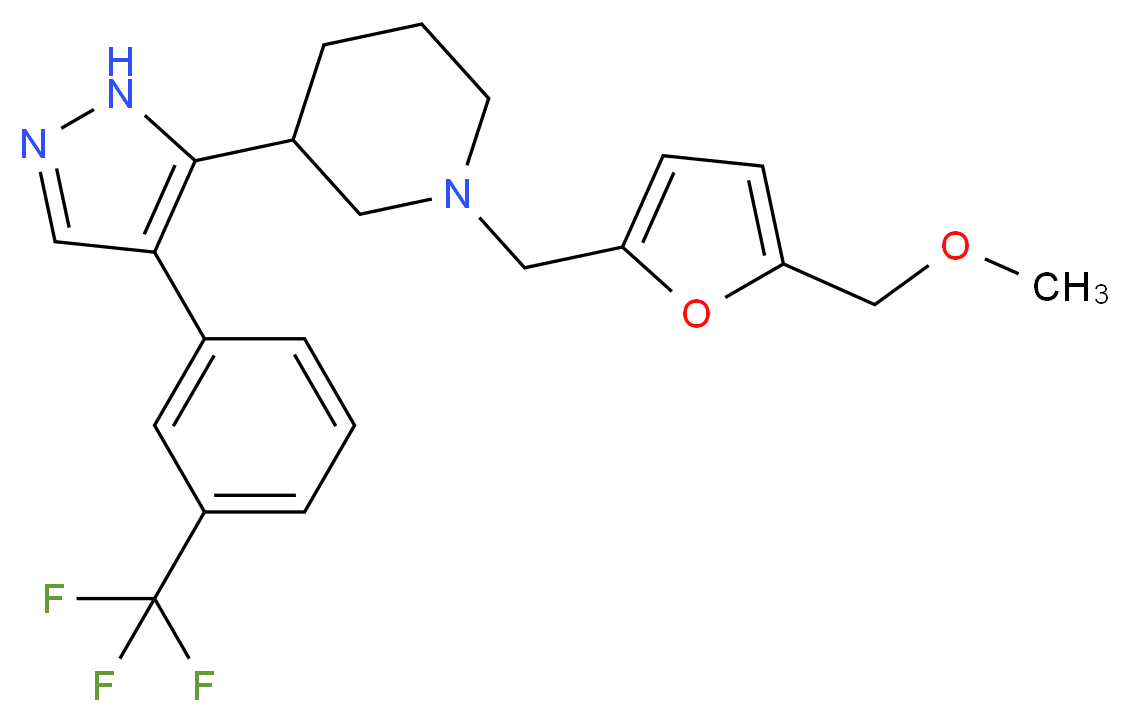 1-{[5-(methoxymethyl)-2-furyl]methyl}-3-{4-[3-(trifluoromethyl)phenyl]-1H-pyrazol-5-yl}piperidine_分子结构_CAS_)