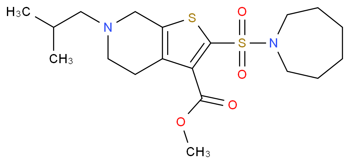 methyl 2-(1-azepanylsulfonyl)-6-isobutyl-4,5,6,7-tetrahydrothieno[2,3-c]pyridine-3-carboxylate_分子结构_CAS_)