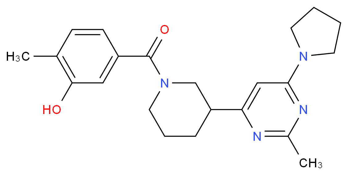 2-methyl-5-({3-[2-methyl-6-(1-pyrrolidinyl)-4-pyrimidinyl]-1-piperidinyl}carbonyl)phenol_分子结构_CAS_)