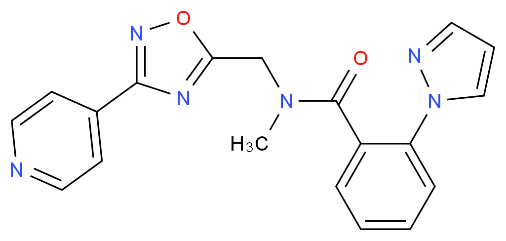 N-methyl-2-(1H-pyrazol-1-yl)-N-{[3-(4-pyridinyl)-1,2,4-oxadiazol-5-yl]methyl}benzamide_分子结构_CAS_)