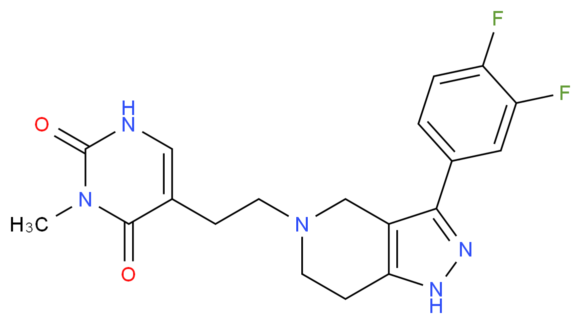 5-{2-[3-(3,4-difluorophenyl)-1,4,6,7-tetrahydro-5H-pyrazolo[4,3-c]pyridin-5-yl]ethyl}-3-methylpyrimidine-2,4(1H,3H)-dione_分子结构_CAS_)