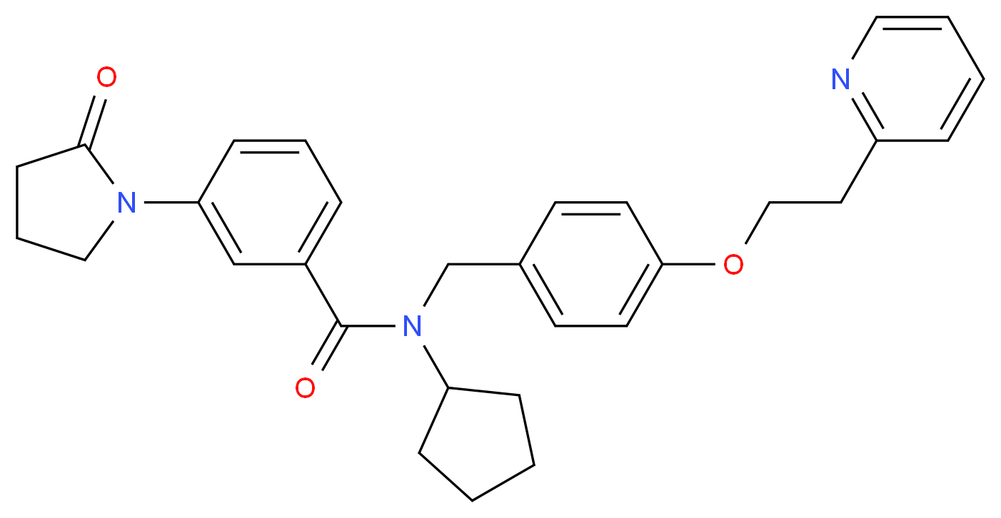 N-cyclopentyl-3-(2-oxo-1-pyrrolidinyl)-N-{4-[2-(2-pyridinyl)ethoxy]benzyl}benzamide_分子结构_CAS_)