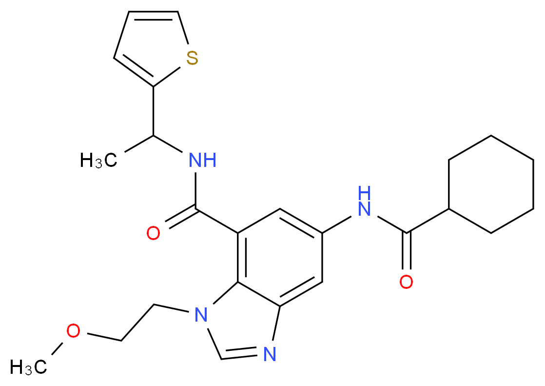5-[(cyclohexylcarbonyl)amino]-1-(2-methoxyethyl)-N-[1-(2-thienyl)ethyl]-1H-benzimidazole-7-carboxamide_分子结构_CAS_)