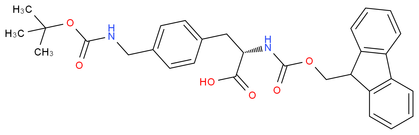 (2S)-3-[4-({[(tert-butoxy)carbonyl]amino}methyl)phenyl]-2-{[(9H-fluoren-9-ylmethoxy)carbonyl]amino}propanoic acid_分子结构_CAS_268731-06-2